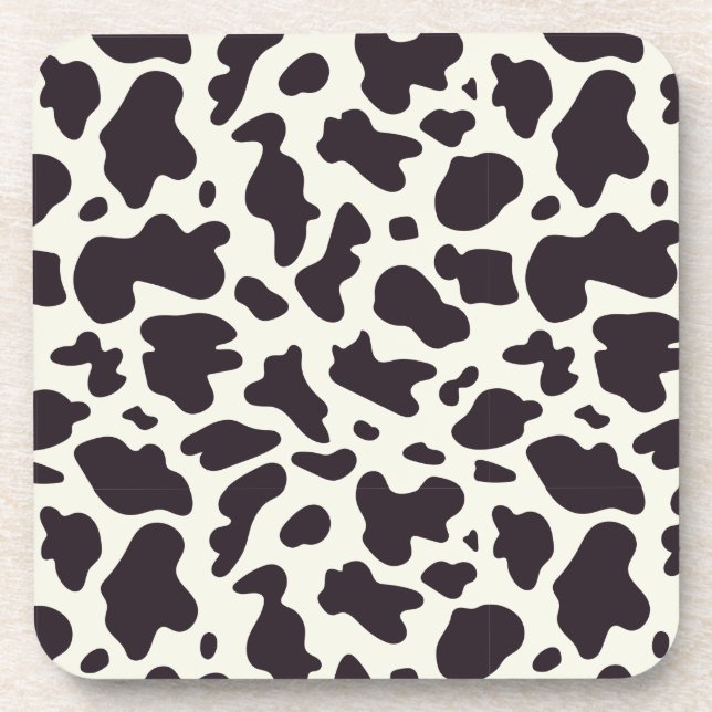 Black and White Cow Pattern Print Coaster (Front)