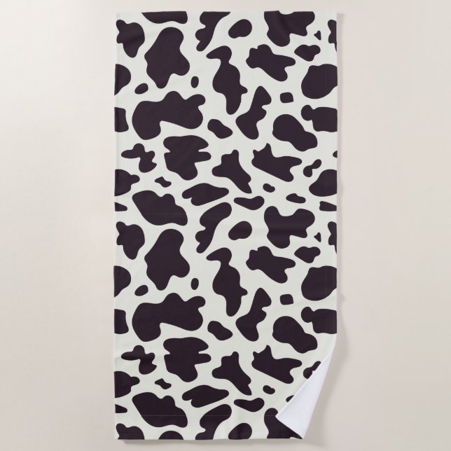 Black and White Cow Pattern Print Shower Curtain Beach Towel (Front)