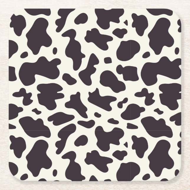 Black and White Cow Pattern Print Square Paper Coaster (Front)