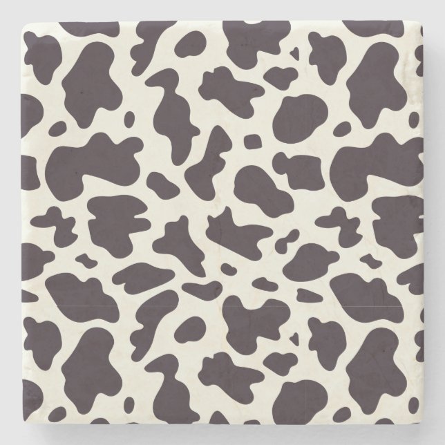 Black and White Cow Pattern Print Stone Coaster (Front)