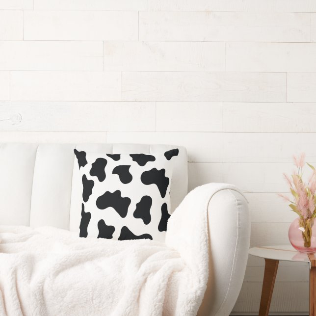 Black and White Cow Pattern Throw Pillow (Couch)