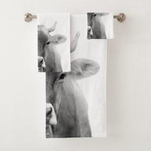 Black and White Cow Photo Bath Towel Set