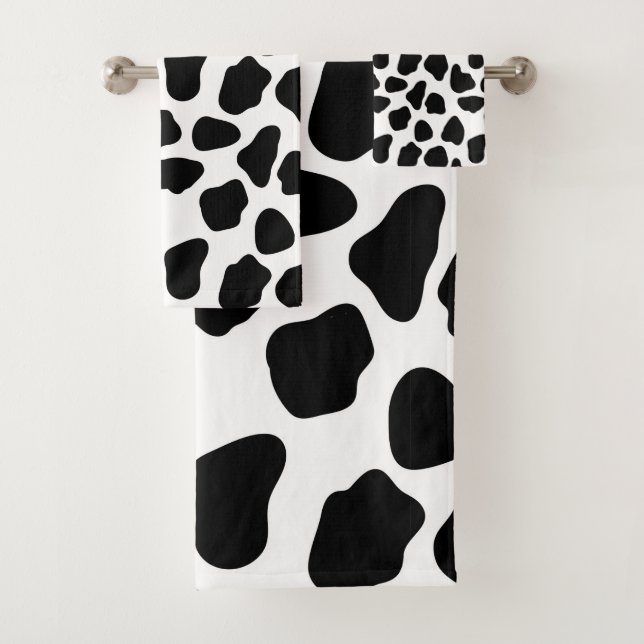 Black And White Cow Print Bath Towel Set (Insitu)