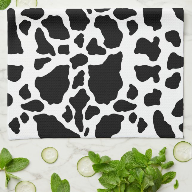 Black and White Cow Print Kitchen Towel (Folded)