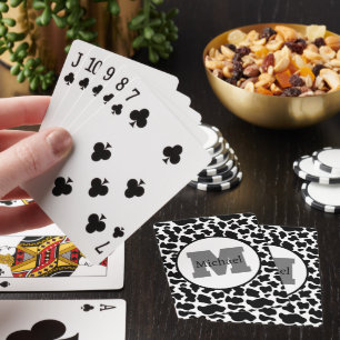 Black And White Cow Print Monogram Playing Cards