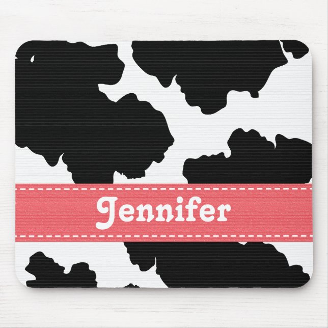 Black and White Cow Print Mouse Pad (Front)