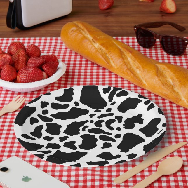 Black and White Cow Print Paper Plate (Picnic)