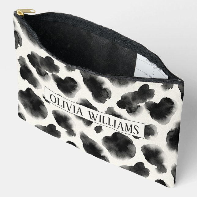 Black and White Cow Print Pattern Accessory Pouch (Open)
