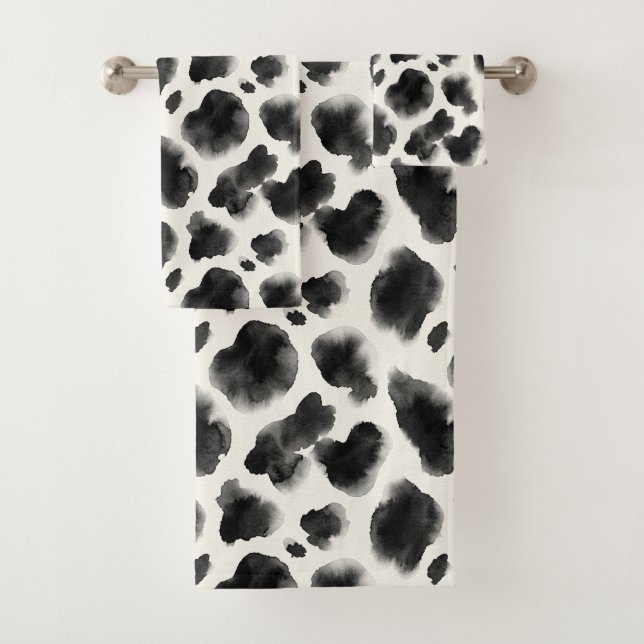 Black and White Cow Print Pattern Bath Towel Set (Insitu)