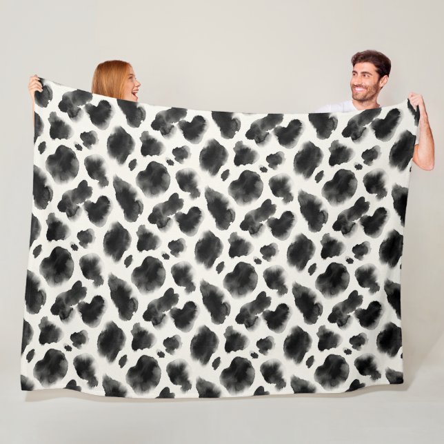 Black and White Cow Print Pattern Fleece Blanket (In Situ)