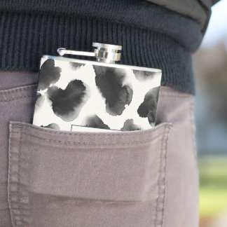 Black and White Cow Print Pattern Hip Flask