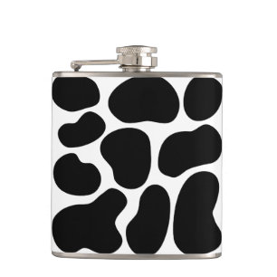 Black and White Cow Print Pattern. Hip Flask