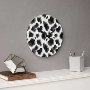 Black and White Cow Print Pattern Large Clock