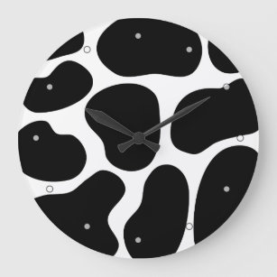 Black and White Cow Print Pattern. Large Clock