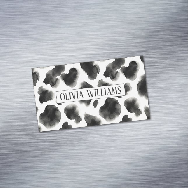Black and White Cow Print Pattern Magnetic Business Card (In Situ)