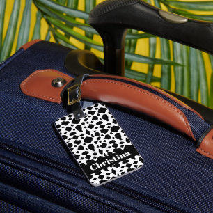 Black and White Cow Print Pattern Personalize Luggage Tag