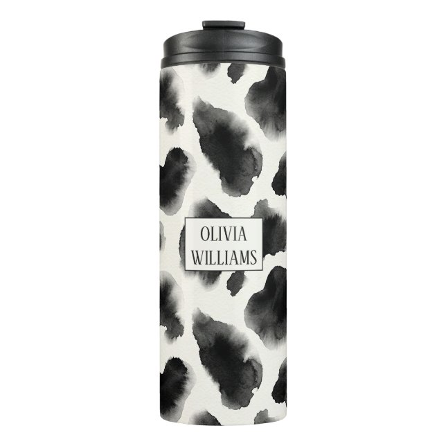 Black and White Cow Print Pattern Thermal Tumbler (Front)