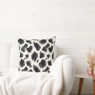 Black and White Cow Print Pattern Throw Pillow