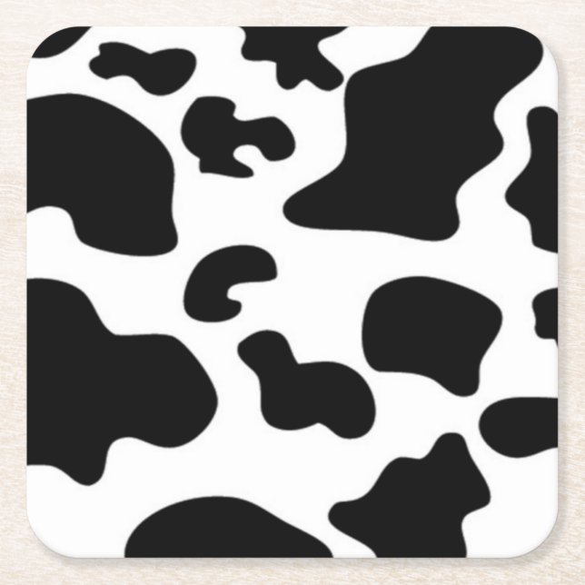 Black and White Cow print Square Paper Coaster (Front)