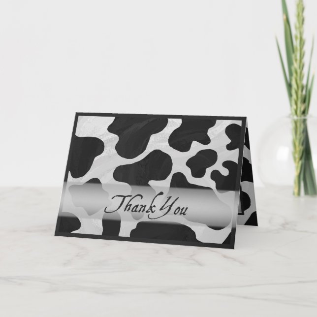 Black and White Cow Print Thank You Card (Front)