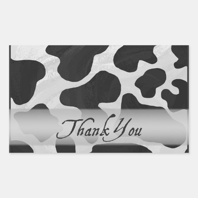 Black and White Cow Print Thank You Sticker (Front)