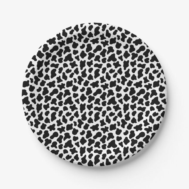 Black and white cow skin pattern paper plate (Front)
