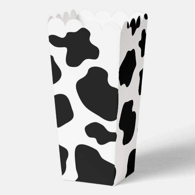 Black and white cow spots custom popcorn favor box (Front)