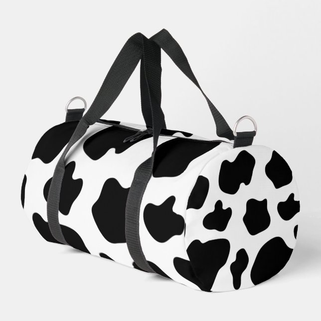 Black and white cow spots pattern duffle bag (Left Corner)