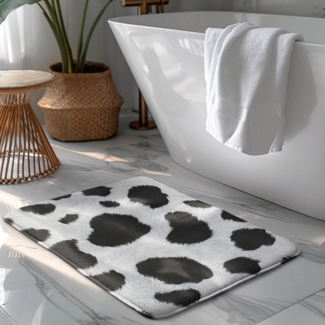 Black and white cow spots pattern faux fur texture bath mat (Creator Uploaded)