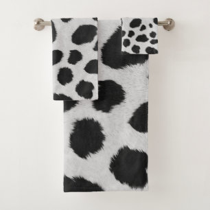 Black and white cow spots pattern fur texture bath towel set