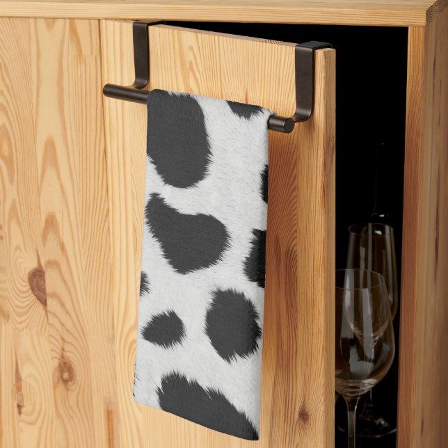 Black and white cow spots pattern fur texture kitchen towel (Thirds Fold)