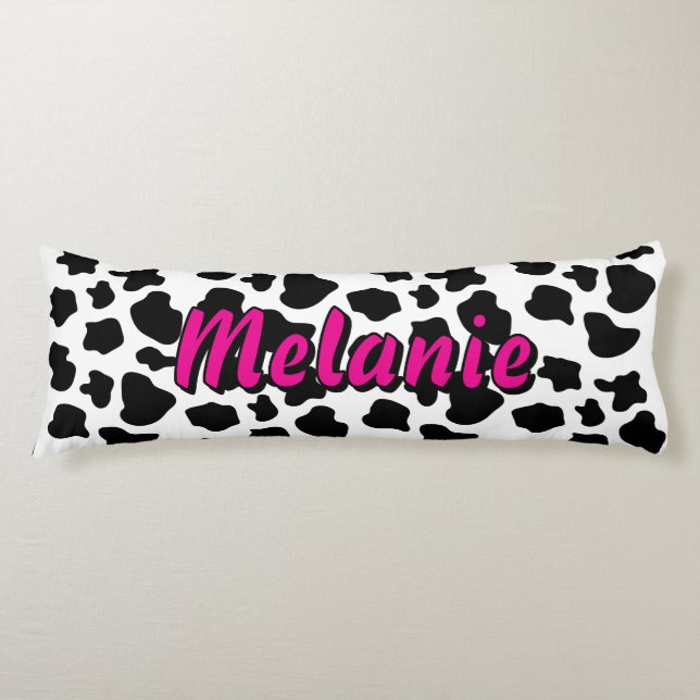 Black and white cow spots personalized body pillow (Front)