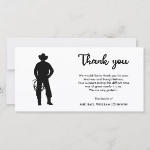 Black And White Cowboy Lasso Memorial Funeral Thank You Card