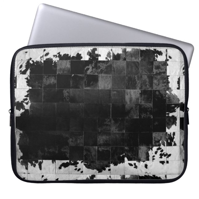 Black and White Cowhide Country Western Laptop Sleeve (Front)