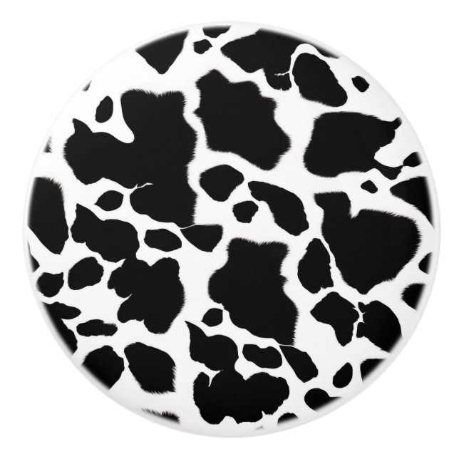 Black and White Cowhide Custom Ceramic Knob (Front)