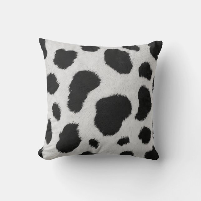 Black and white Cowhide faux fur stripes pattern Throw Pillow (Front)