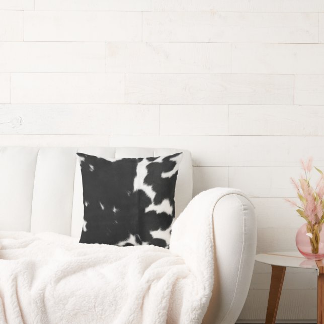 Black and White Cowhide Print, Farmhouse decor  Throw Pillow (Couch)