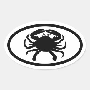 Black and White Crab Oval Sticker