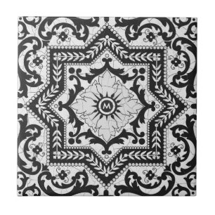 Black and White Cracked Ceramic Style Azulejo Tile