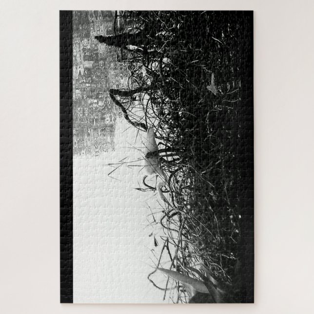 Black and White Crane Puzzle (Vertical)