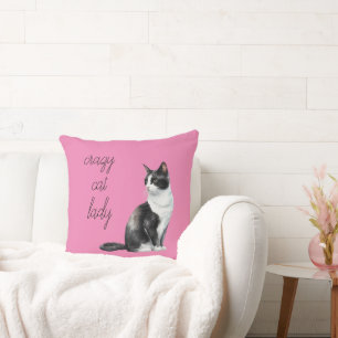 Black and White Crazy Cat Lady Throw Pillow