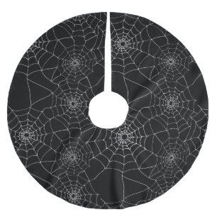 Black and White Creepy Goth Spider Web Cobwebs Brushed Polyester Tree Skirt