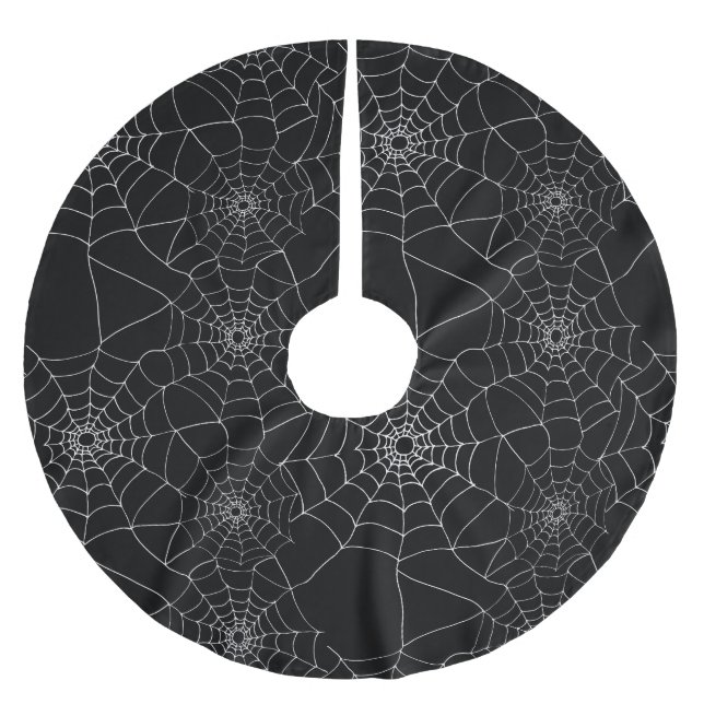 Black and White Creepy Goth Spider Web Cobwebs Brushed Polyester Tree Skirt (Front)