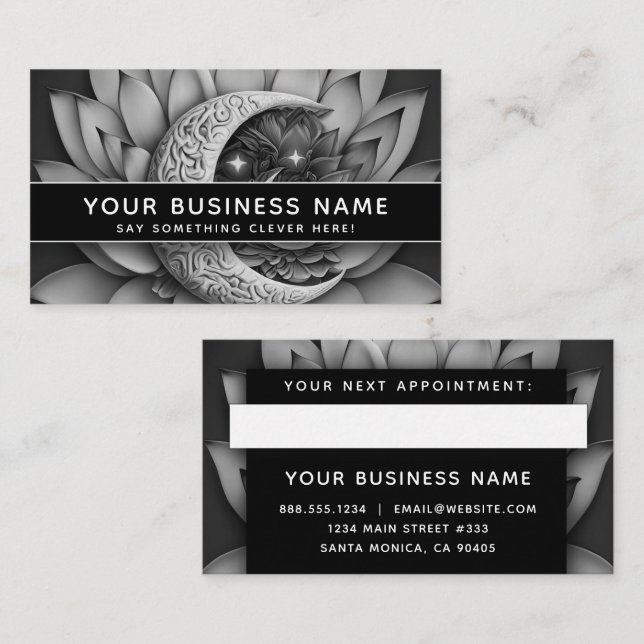 Black and White Crescent Moon Lunar Professional Appointment Card (Front/Back)
