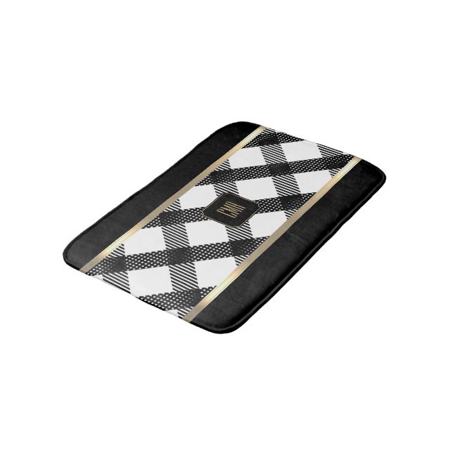 Black and White Crisscross Design Bath Mat (Angled)