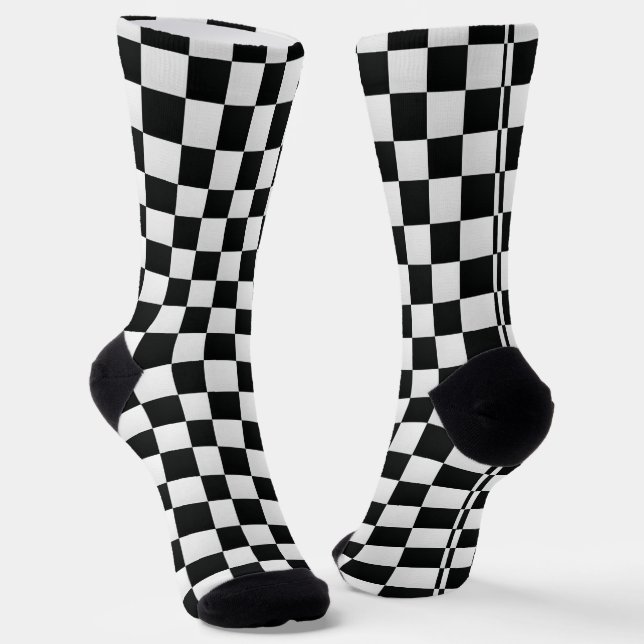 Black and White Crocodile Skin Print Chess Socks (Angled)