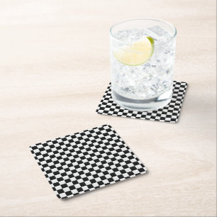 Black and White Crocodile Skin Print Chess Square Paper Coaster