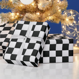 Black and White Crocodile Skin Print Chess Wrapping Paper