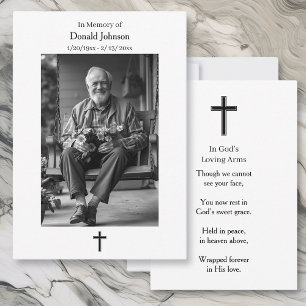Black and White Cross and Poem Photo Memorial Card