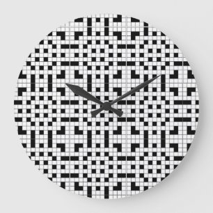 Black and White Crossword Puzzle Large Clock